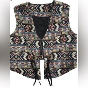 Tribal Aztec  Patterned Vest with Tie boho bolo Closure